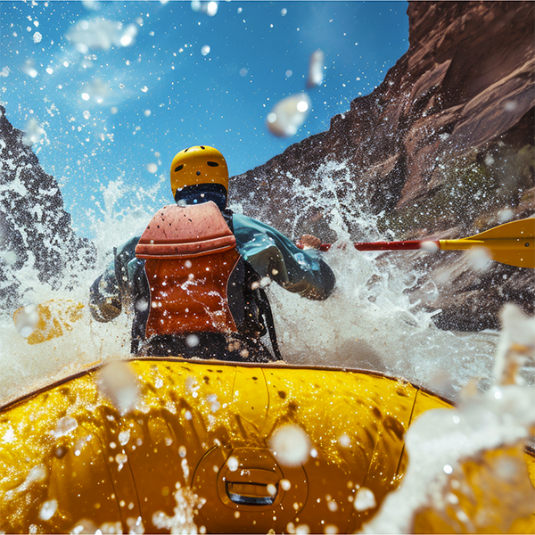River rafting with canyons on either side of the river