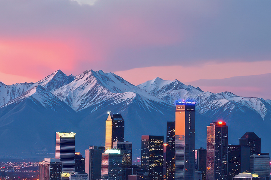 Denver Skyline view with moutains in the background